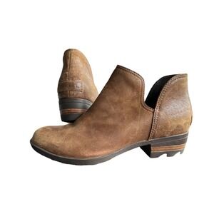 Sorel Ankle Boots Booties Shoes Lolla Cut Out Brown Leather Block Heel Size 8